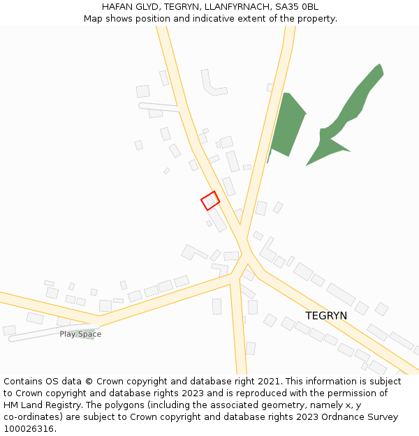 HAFAN GLYD, TEGRYN, LLANFYRNACH, SA35 0BL: Location map and indicative extent of plot