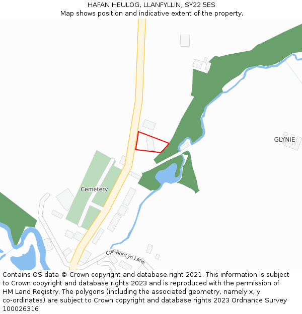 HAFAN HEULOG, LLANFYLLIN, SY22 5ES: Location map and indicative extent of plot