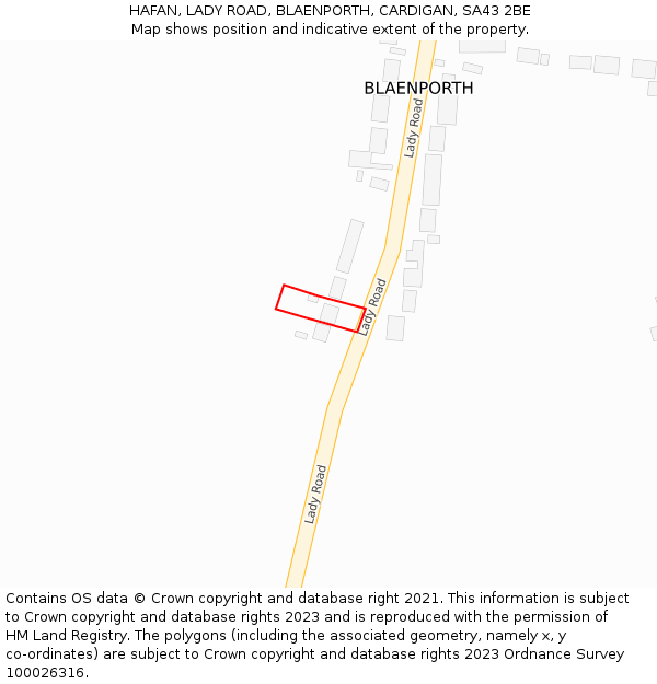 HAFAN, LADY ROAD, BLAENPORTH, CARDIGAN, SA43 2BE: Location map and indicative extent of plot