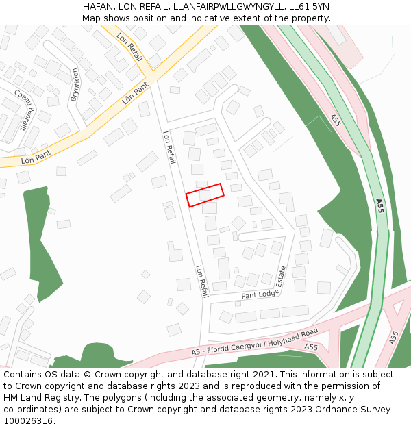 HAFAN, LON REFAIL, LLANFAIRPWLLGWYNGYLL, LL61 5YN: Location map and indicative extent of plot