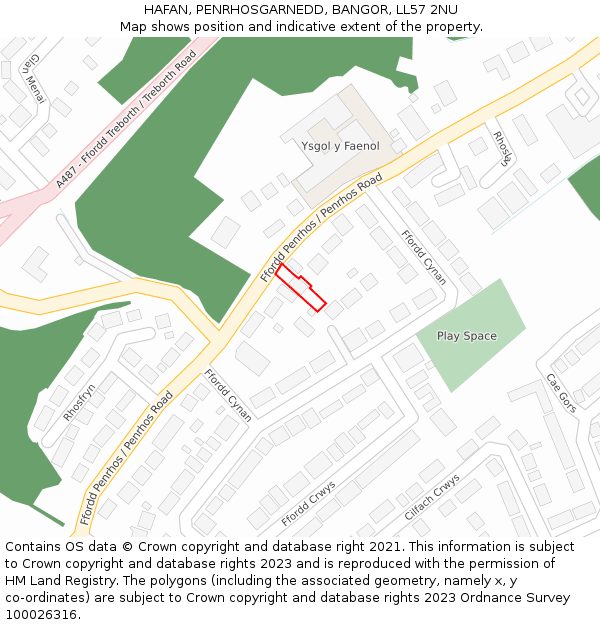 HAFAN, PENRHOSGARNEDD, BANGOR, LL57 2NU: Location map and indicative extent of plot