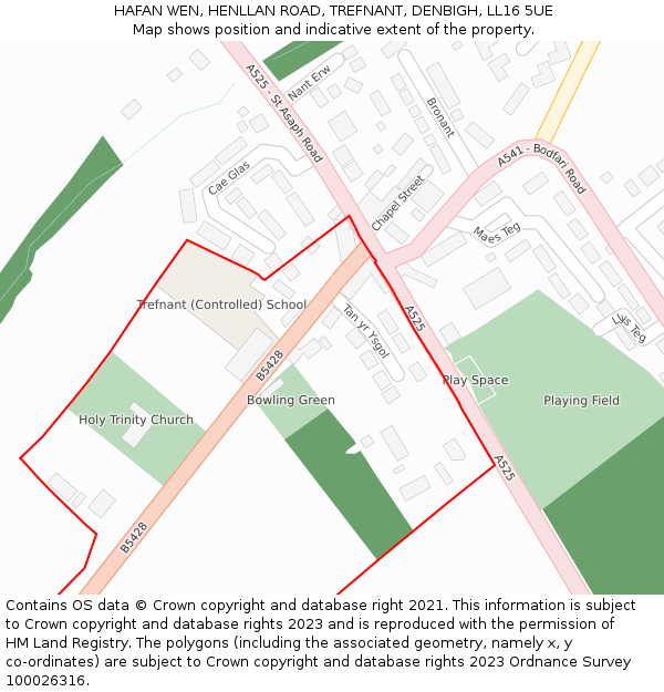 HAFAN WEN, HENLLAN ROAD, TREFNANT, DENBIGH, LL16 5UE: Location map and indicative extent of plot