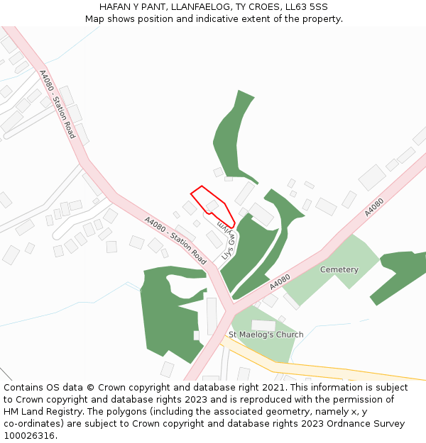 HAFAN Y PANT, LLANFAELOG, TY CROES, LL63 5SS: Location map and indicative extent of plot