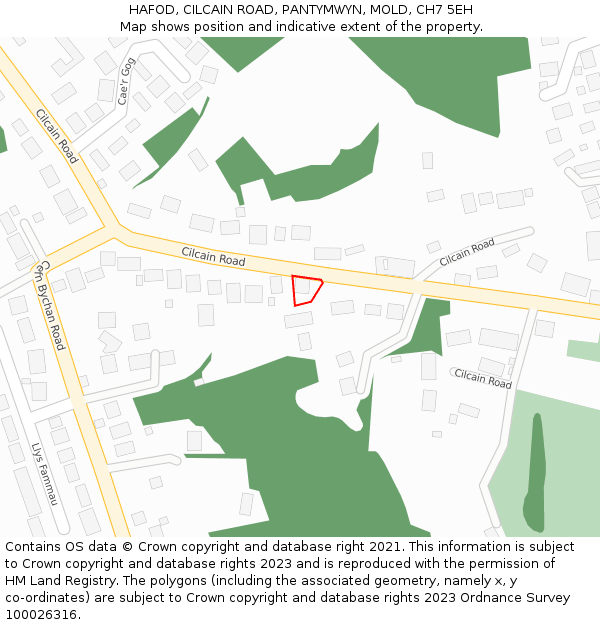 HAFOD, CILCAIN ROAD, PANTYMWYN, MOLD, CH7 5EH: Location map and indicative extent of plot