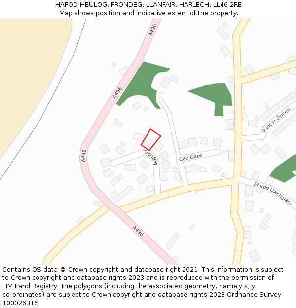 HAFOD HEULOG, FRONDEG, LLANFAIR, HARLECH, LL46 2RE: Location map and indicative extent of plot