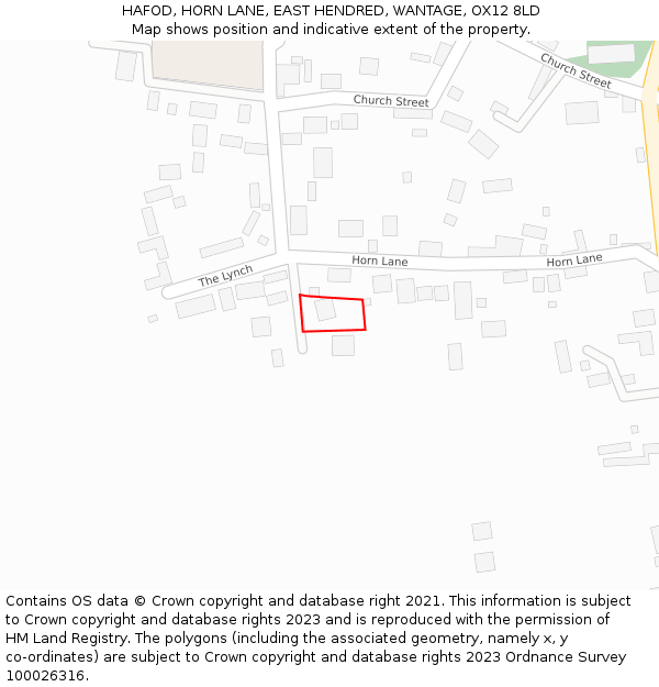 HAFOD, HORN LANE, EAST HENDRED, WANTAGE, OX12 8LD: Location map and indicative extent of plot