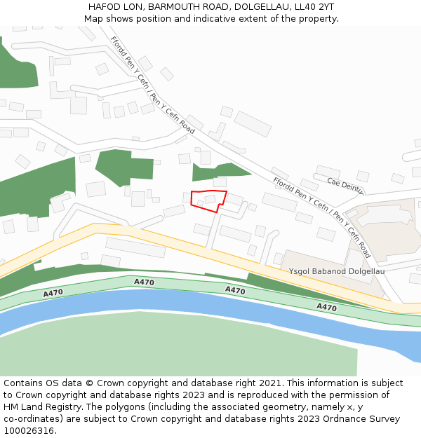 HAFOD LON, BARMOUTH ROAD, DOLGELLAU, LL40 2YT: Location map and indicative extent of plot