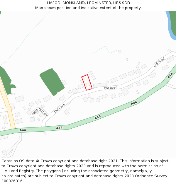 HAFOD, MONKLAND, LEOMINSTER, HR6 9DB: Location map and indicative extent of plot