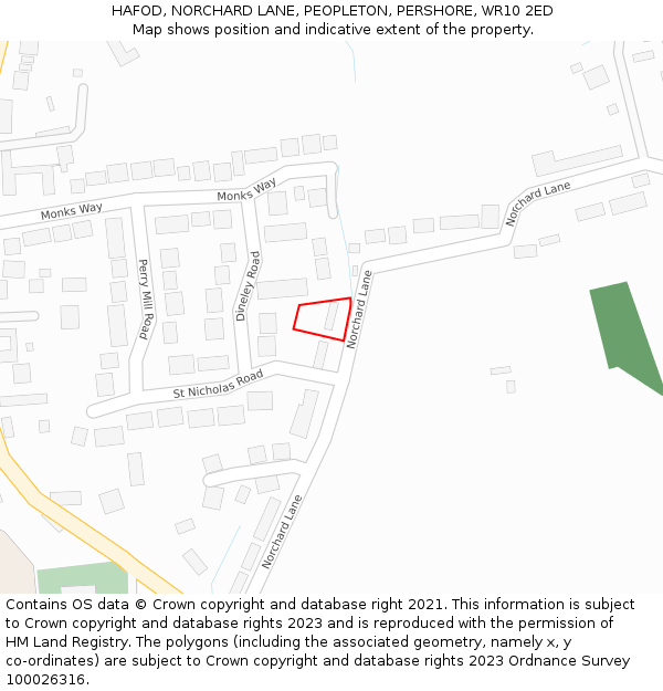 HAFOD, NORCHARD LANE, PEOPLETON, PERSHORE, WR10 2ED: Location map and indicative extent of plot