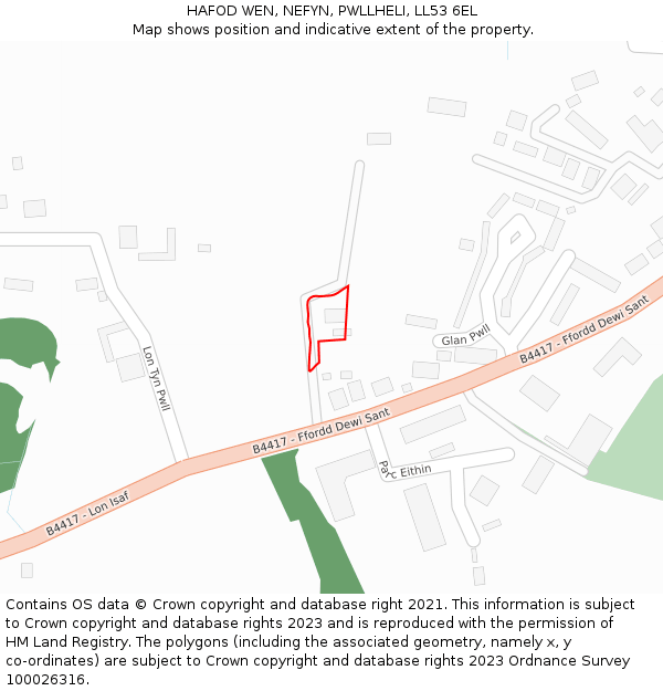 HAFOD WEN, NEFYN, PWLLHELI, LL53 6EL: Location map and indicative extent of plot
