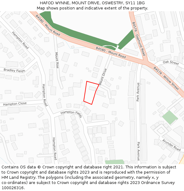 HAFOD WYNNE, MOUNT DRIVE, OSWESTRY, SY11 1BG: Location map and indicative extent of plot