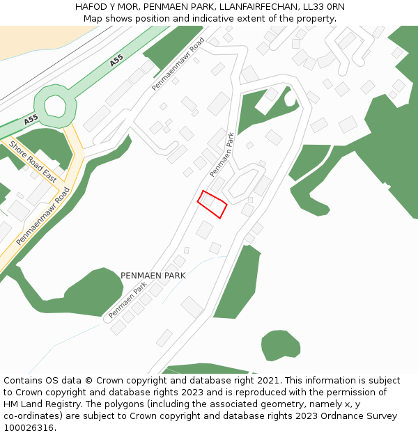 HAFOD Y MOR, PENMAEN PARK, LLANFAIRFECHAN, LL33 0RN: Location map and indicative extent of plot