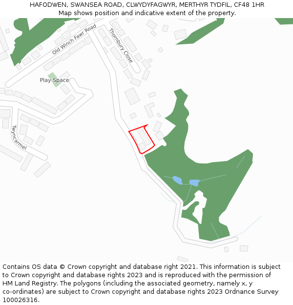 HAFODWEN, SWANSEA ROAD, CLWYDYFAGWYR, MERTHYR TYDFIL, CF48 1HR: Location map and indicative extent of plot