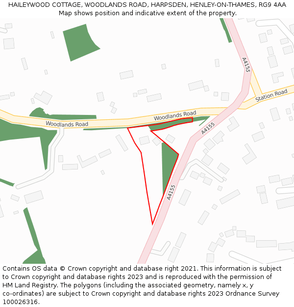 HAILEYWOOD COTTAGE, WOODLANDS ROAD, HARPSDEN, HENLEY-ON-THAMES, RG9 4AA: Location map and indicative extent of plot