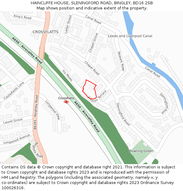 HAINCLIFFE HOUSE, SLENINGFORD ROAD, BINGLEY, BD16 2SB: Location map and indicative extent of plot