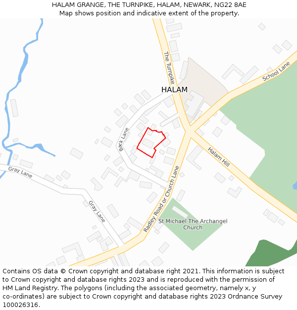 HALAM GRANGE, THE TURNPIKE, HALAM, NEWARK, NG22 8AE: Location map and indicative extent of plot