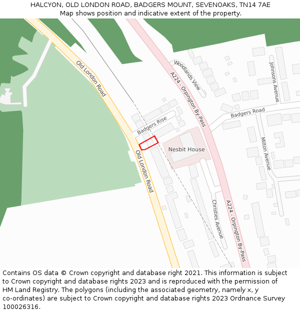 HALCYON, OLD LONDON ROAD, BADGERS MOUNT, SEVENOAKS, TN14 7AE: Location map and indicative extent of plot