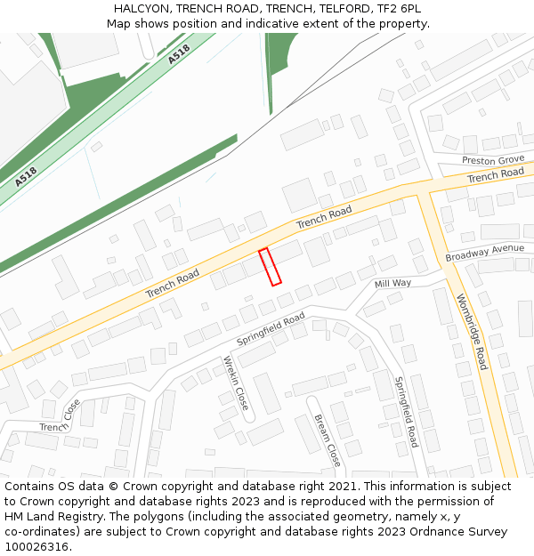 HALCYON, TRENCH ROAD, TRENCH, TELFORD, TF2 6PL: Location map and indicative extent of plot