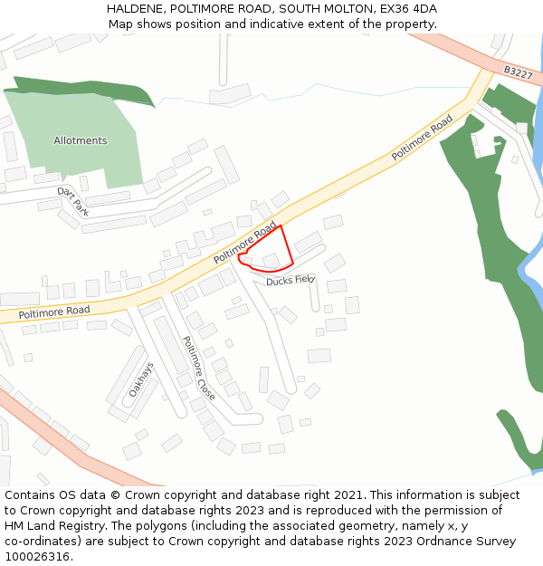 HALDENE, POLTIMORE ROAD, SOUTH MOLTON, EX36 4DA: Location map and indicative extent of plot