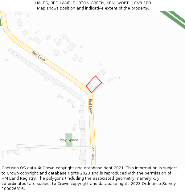 HALES, RED LANE, BURTON GREEN, KENILWORTH, CV8 1PB: Location map and indicative extent of plot