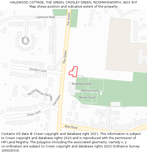 HALEWOOD COTTAGE, THE GREEN, CROXLEY GREEN, RICKMANSWORTH, WD3 3HT: Location map and indicative extent of plot