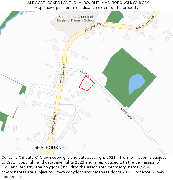 HALF ACRE, COXES LANE, SHALBOURNE, MARLBOROUGH, SN8 3PY: Location map and indicative extent of plot