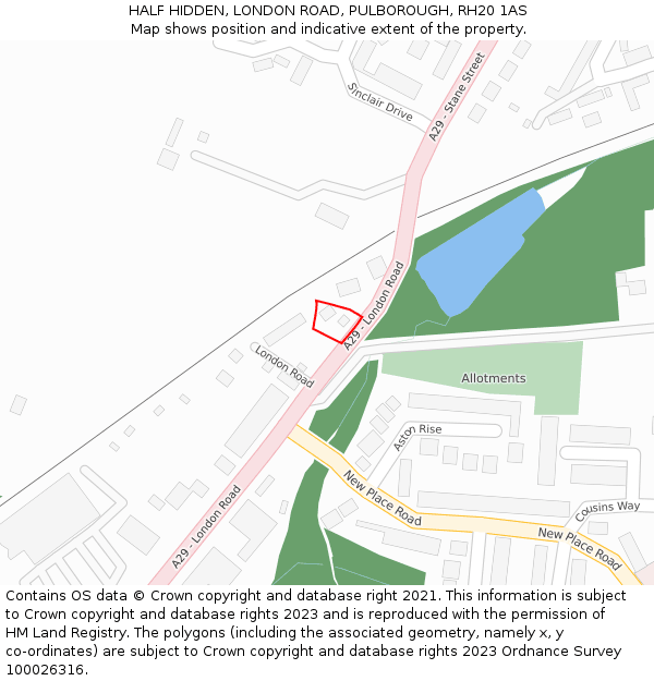 HALF HIDDEN, LONDON ROAD, PULBOROUGH, RH20 1AS: Location map and indicative extent of plot