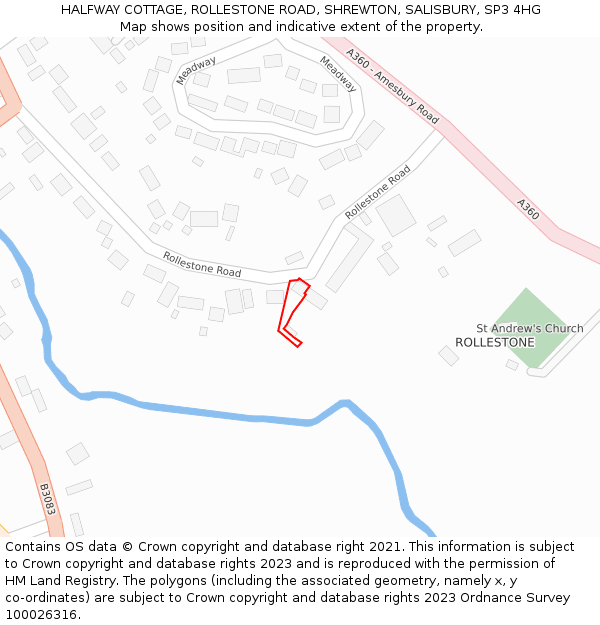 HALFWAY COTTAGE, ROLLESTONE ROAD, SHREWTON, SALISBURY, SP3 4HG: Location map and indicative extent of plot