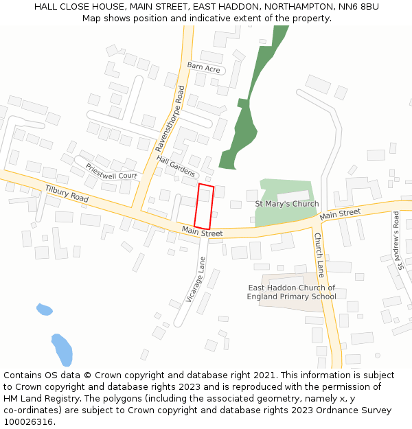 HALL CLOSE HOUSE, MAIN STREET, EAST HADDON, NORTHAMPTON, NN6 8BU: Location map and indicative extent of plot