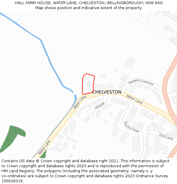 HALL FARM HOUSE, WATER LANE, CHELVESTON, WELLINGBOROUGH, NN9 6AG: Location map and indicative extent of plot