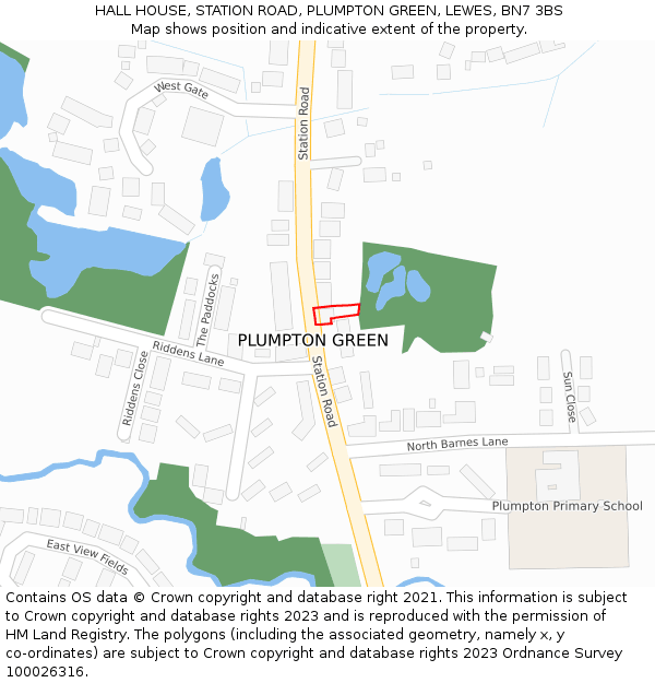 HALL HOUSE, STATION ROAD, PLUMPTON GREEN, LEWES, BN7 3BS: Location map and indicative extent of plot