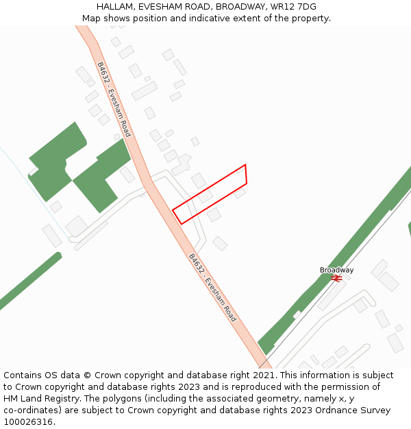 HALLAM, EVESHAM ROAD, BROADWAY, WR12 7DG: Location map and indicative extent of plot