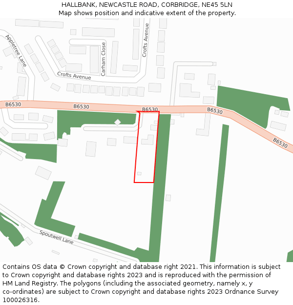 HALLBANK, NEWCASTLE ROAD, CORBRIDGE, NE45 5LN: Location map and indicative extent of plot