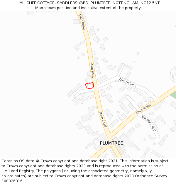 HALLCLIFF COTTAGE, SADDLERS YARD, PLUMTREE, NOTTINGHAM, NG12 5NT: Location map and indicative extent of plot