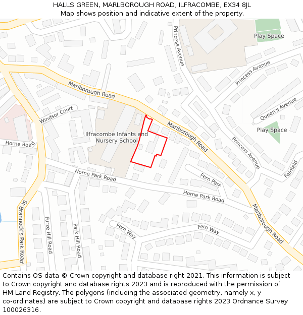 HALLS GREEN, MARLBOROUGH ROAD, ILFRACOMBE, EX34 8JL: Location map and indicative extent of plot