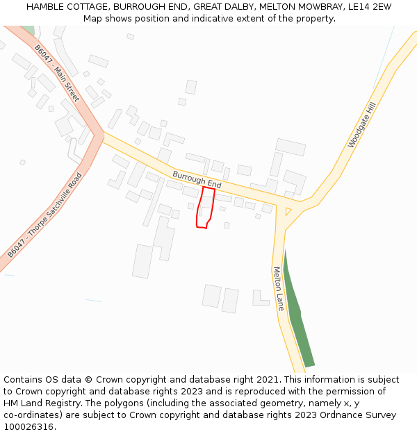 HAMBLE COTTAGE, BURROUGH END, GREAT DALBY, MELTON MOWBRAY, LE14 2EW: Location map and indicative extent of plot