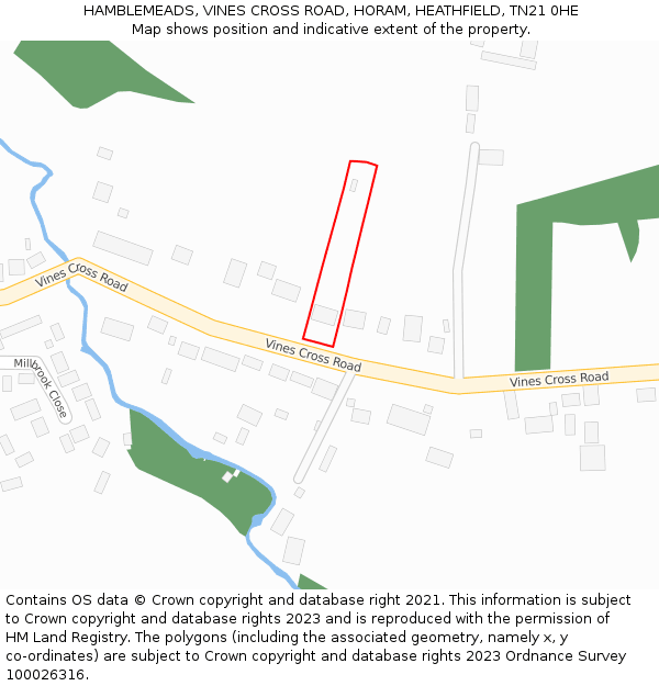 HAMBLEMEADS, VINES CROSS ROAD, HORAM, HEATHFIELD, TN21 0HE: Location map and indicative extent of plot