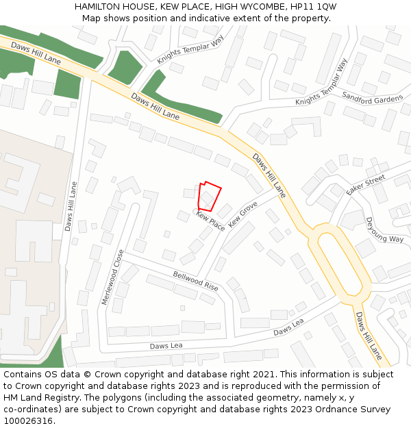 HAMILTON HOUSE, KEW PLACE, HIGH WYCOMBE, HP11 1QW: Location map and indicative extent of plot