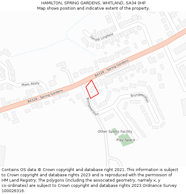 HAMILTON, SPRING GARDENS, WHITLAND, SA34 0HP: Location map and indicative extent of plot