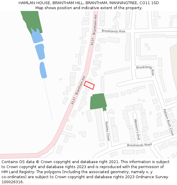 HAMLAN HOUSE, BRANTHAM HILL, BRANTHAM, MANNINGTREE, CO11 1SD: Location map and indicative extent of plot