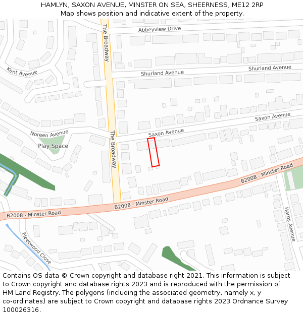 HAMLYN, SAXON AVENUE, MINSTER ON SEA, SHEERNESS, ME12 2RP: Location map and indicative extent of plot