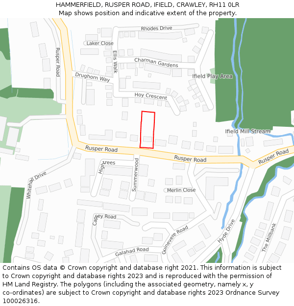 HAMMERFIELD, RUSPER ROAD, IFIELD, CRAWLEY, RH11 0LR: Location map and indicative extent of plot