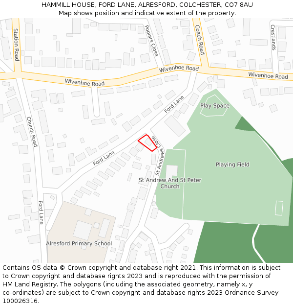 HAMMILL HOUSE, FORD LANE, ALRESFORD, COLCHESTER, CO7 8AU: Location map and indicative extent of plot