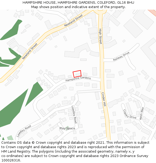 HAMPSHIRE HOUSE, HAMPSHIRE GARDENS, COLEFORD, GL16 8HU: Location map and indicative extent of plot