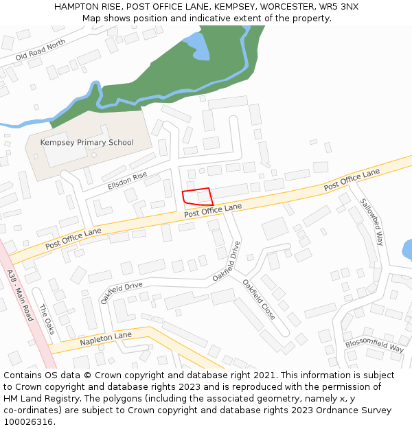 HAMPTON RISE, POST OFFICE LANE, KEMPSEY, WORCESTER, WR5 3NX: Location map and indicative extent of plot