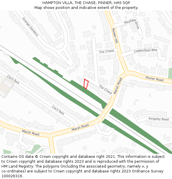 HAMPTON VILLA, THE CHASE, PINNER, HA5 5QP: Location map and indicative extent of plot