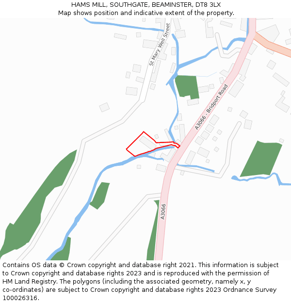 HAMS MILL, SOUTHGATE, BEAMINSTER, DT8 3LX: Location map and indicative extent of plot