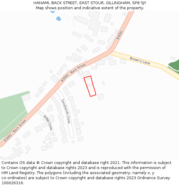 HANAMI, BACK STREET, EAST STOUR, GILLINGHAM, SP8 5JY: Location map and indicative extent of plot