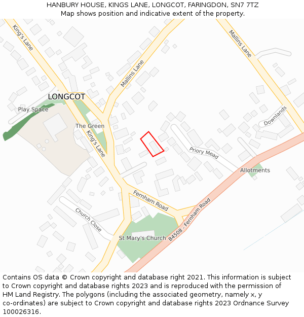 HANBURY HOUSE, KINGS LANE, LONGCOT, FARINGDON, SN7 7TZ: Location map and indicative extent of plot