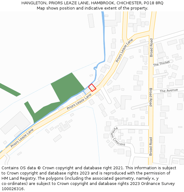 HANGLETON, PRIORS LEAZE LANE, HAMBROOK, CHICHESTER, PO18 8RQ: Location map and indicative extent of plot